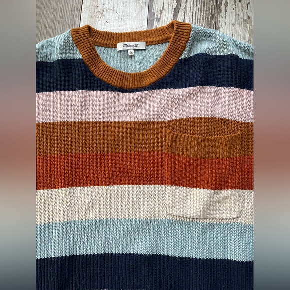 Madewell Thompson Pocket Pullover Sweater in Rainbow Stripe Size Medium - Picture 5 of 8